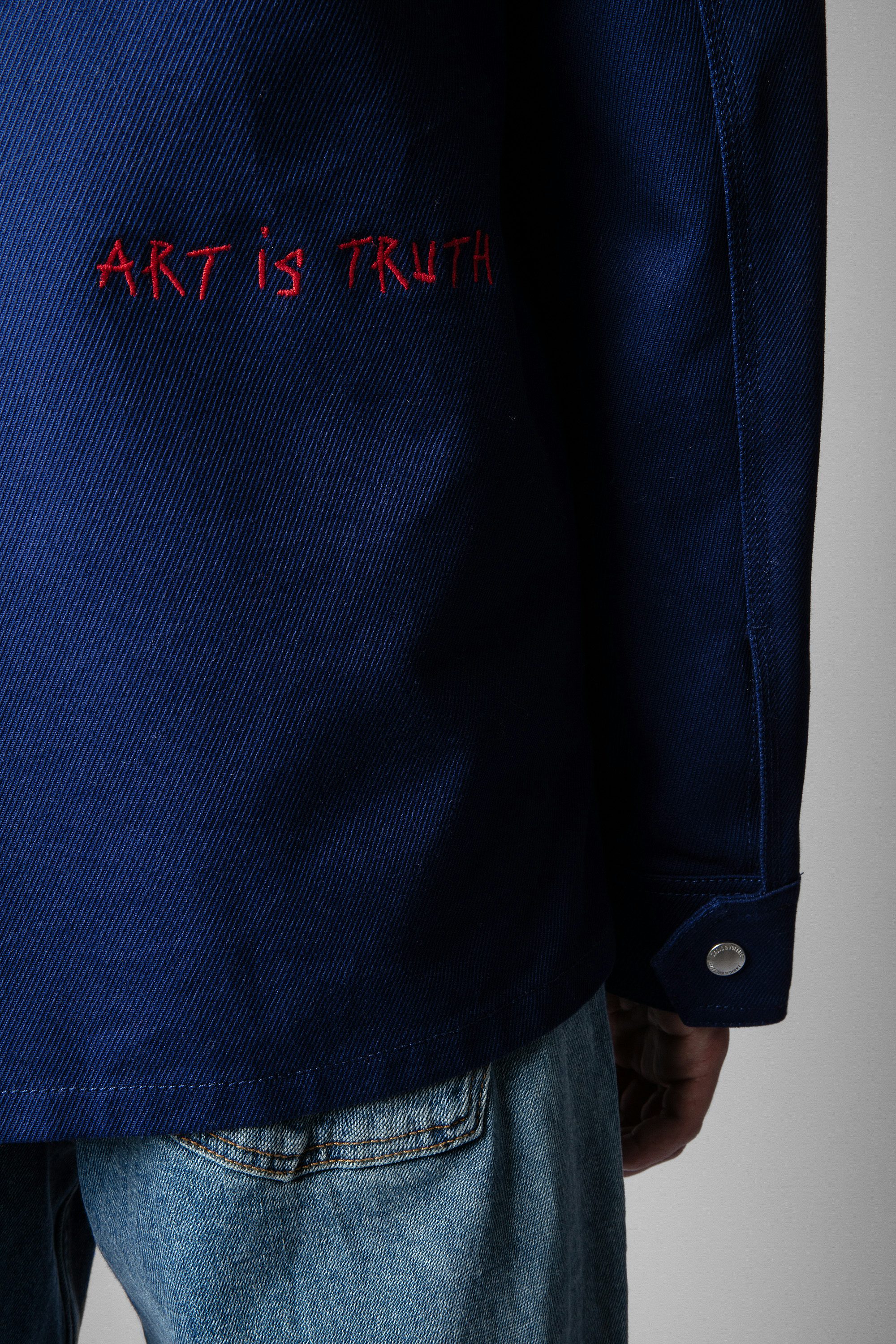 Bertie Jacket - Men's royal blue cotton jacket with arrow pattern